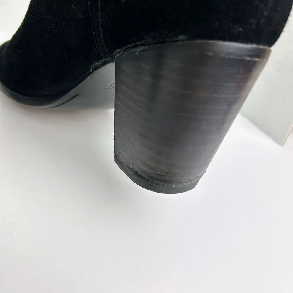 Frye Meghan Ankle Boots Black Suede Booties Cutout Strap w/ Buckle Heeled sz 9